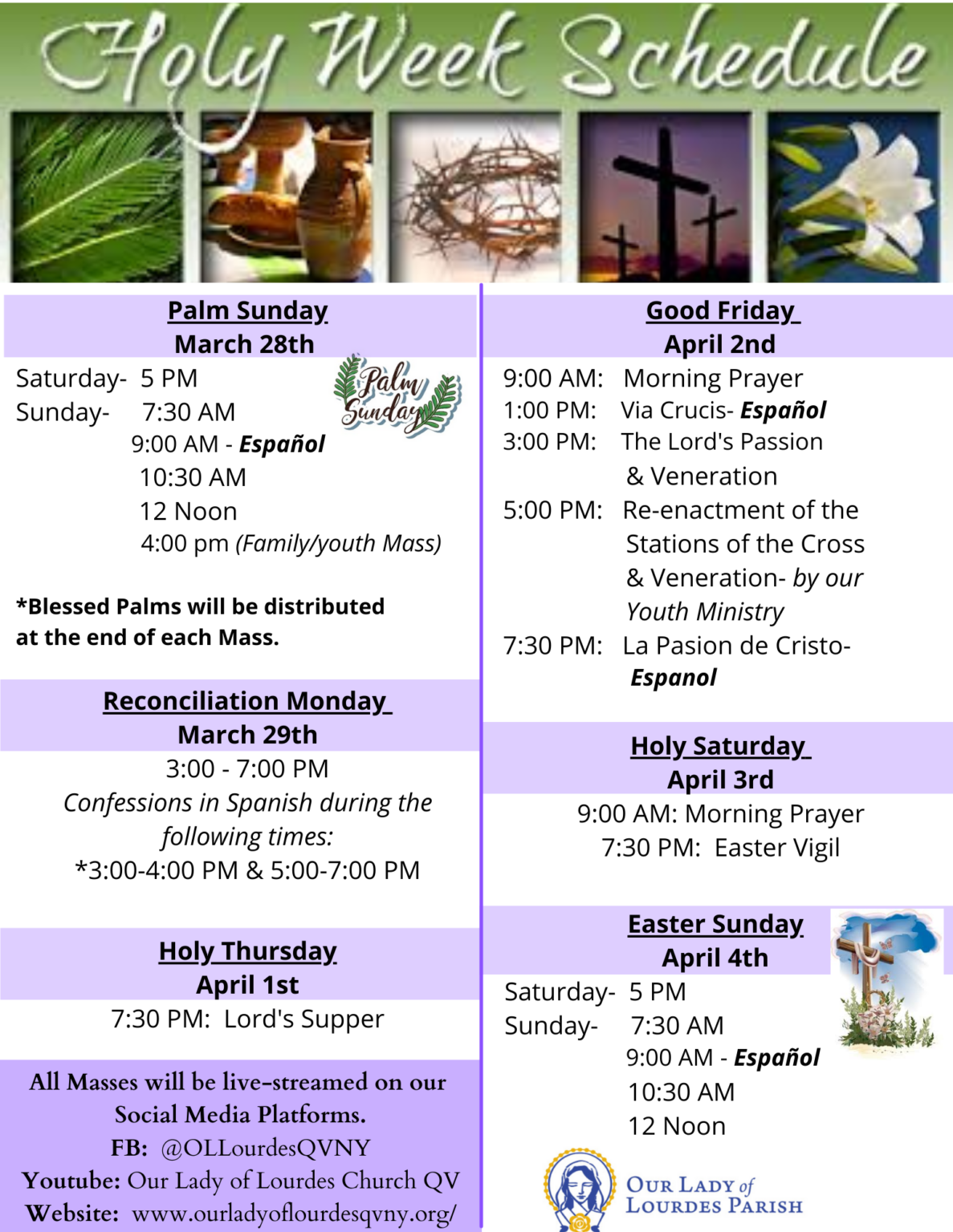 Holy Week Schedule Our Lady of Lourdes Parish
